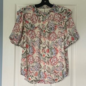 NWT LOFT Bubble Sleeve Floral Blouse size L